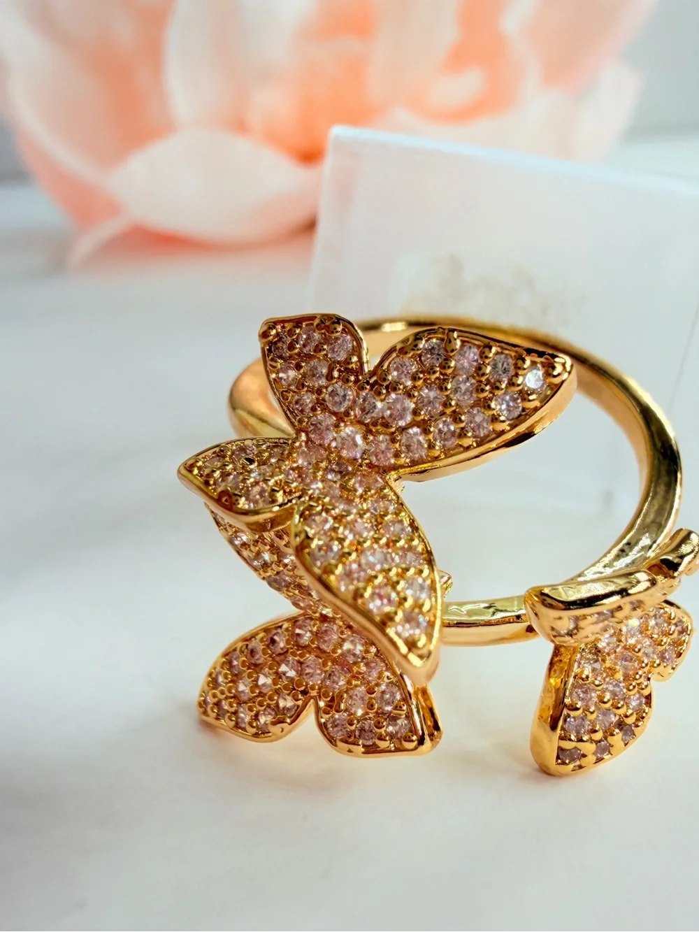 Gold Plate, Butterfly Crystal Ring